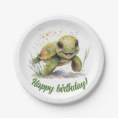 Schattigee vrolijke schildpad bewerkbare tekst pap papieren bordje (Voorkant)