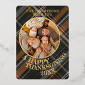Schattigee vrolijke Thanksgiving Plaid Pattern Gol Folie Feestdagenkaart (Voorkant)