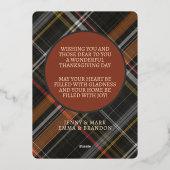 Schattigee vrolijke Thanksgiving Plaid Pattern Gol Folie Feestdagenkaart (Achterkant)