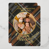 Schattigee vrolijke Thanksgiving Plaid Pattern Gol Folie Feestdagenkaart (Voorkant / Achterkant)