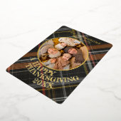 Schattigee vrolijke Thanksgiving Plaid Pattern Gol Folie Feestdagenkaart (Gedraaid)