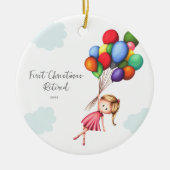 Schattigee vrouw eerste kerst met pensioen keramisch ornament (Voorkant)