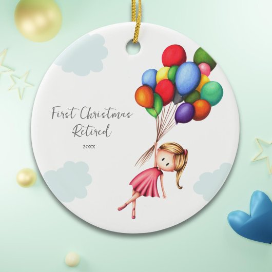 Schattigee vrouw eerste kerst met pensioen keramisch ornament