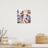 Schattigee vrouw in pyjama doen was Schattig Poster (Keuken)
