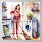 Schattigee vrouw in pyjama doen was Schattig Poster (Voorkant)