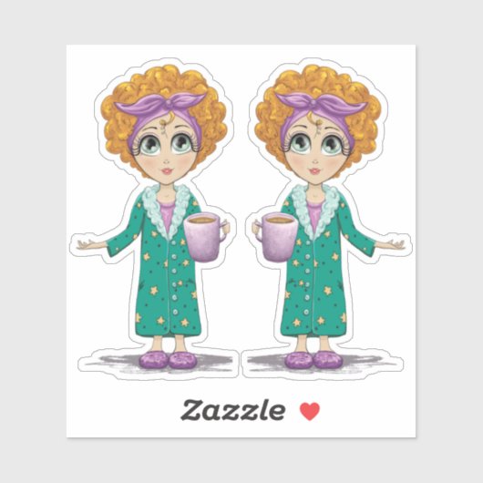 Schattigee vrouw nachtjapon clipart sticker (Vel)