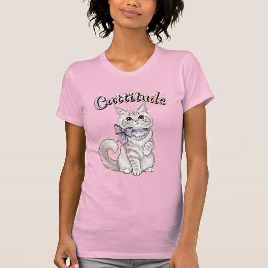 Schattigee vrouwelijke "Cattitude" Cat T-shirt (Voorkant)