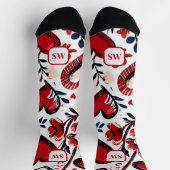 Schattigee vrouwelijke rode harten, bloemen. Monog Sokken (Top)