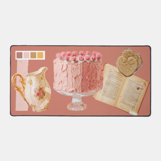 Schattigee Vrouwelijke Roze Bakkerij Collage Mixed Bureaumat (Voorkant)