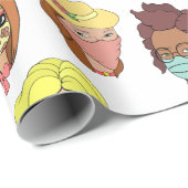 Schattigee vrouwen met gezichtsmaskers illustratie cadeaupapier (Rol Hoek)