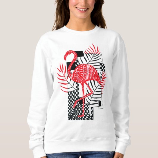 Schattigee Vrouwen Rode Flamingo Print Sweatshirt (Voorkant)