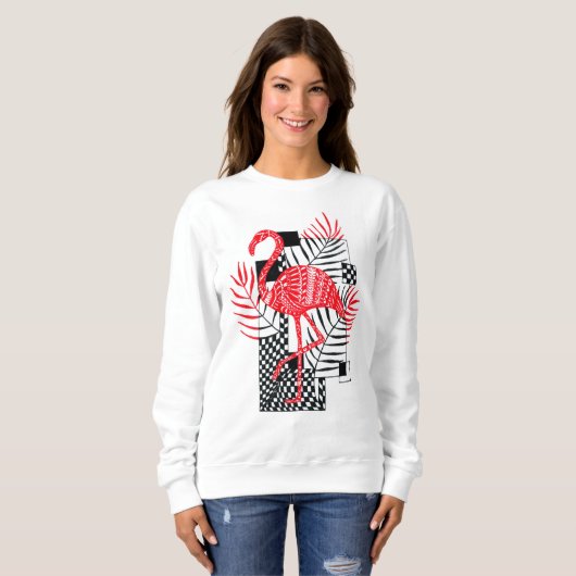 Schattigee Vrouwen Rode Flamingo Print Sweatshirt (Voorkant volledig)