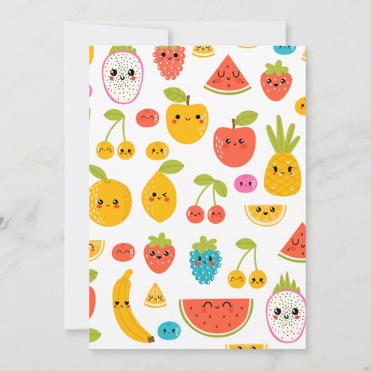 Schattigee vruchten eerste 1e verjaardagsfeestje kaart (Achterkant)