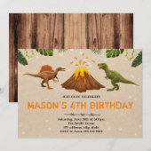 Schattigee vulkaan dinosaurus feestuitnodiging kaart (Voorkant / Achterkant)