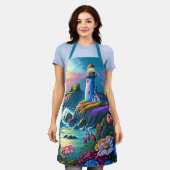 Schattigee vuurtoren liefhebbers strand huis schort (Gedragen)