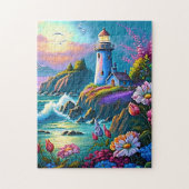 Schattigee vuurtoren liefhebbers strand legpuzzel (Verticaal)