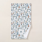 Schattigee Vuurtoren Naadloze Patroon Monogrammed Bad Handdoek (Handdoek)