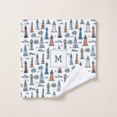 Schattigee Vuurtoren Naadloze Patroon Monogrammed Bad Handdoek (Wasdoekje)