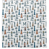 Schattigee Vuurtoren Naadloze Patroon Monogrammed Douchegordijn (Voorkant)