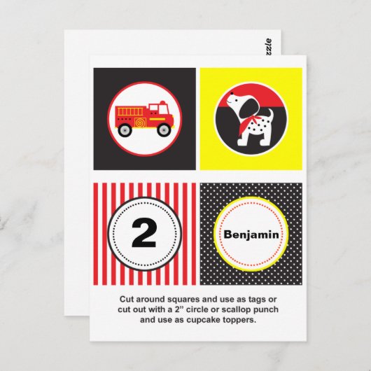 Schattigee Vuurwagen Cupcake Toppers Briefkaart (Voorkant / Achterkant)