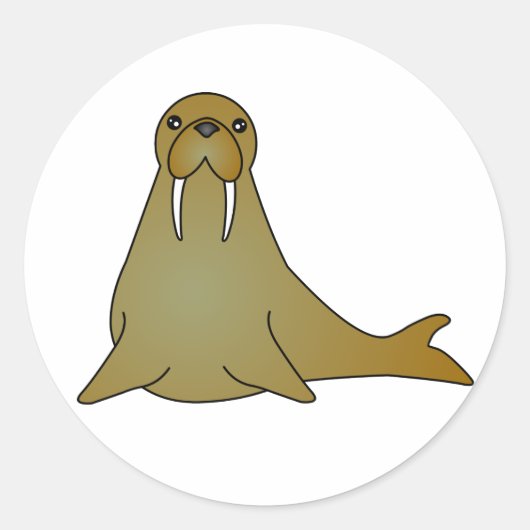 Schattigee Walrus Cartoon Ronde Sticker (Voorkant)