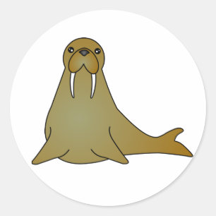 Schattigee Walrus Cartoon Ronde Sticker