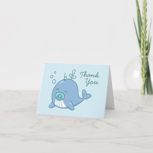 Schattigee walvis Baby shower Kawaii Boy Blue Beda Bedankkaart (Voorkant)