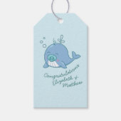 Schattigee walvis Baby shower Kawaii Boy Blue Cadeaulabel (Voorkant)