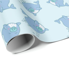 Schattigee walvis Baby shower Kawaii Boy Blue Cadeaupapier