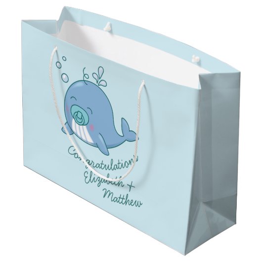 Schattigee walvis Baby shower Kawaii Boy Blue Groot Cadeauzakje (Achterkant Gekanteld)