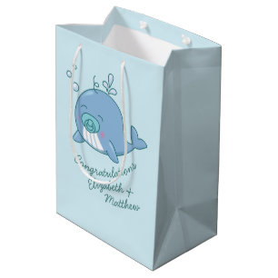 Schattigee walvis Baby shower Kawaii Boy Blue Medium Cadeauzakje