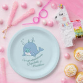 Schattigee walvis Baby shower Kawaii Boy Blue Papieren Bordje (Feest)