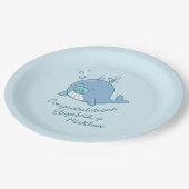 Schattigee walvis Baby shower Kawaii Boy Blue Papieren Bordje (Gekanteld)
