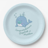 Schattigee walvis Baby shower Kawaii Boy Blue Papieren Bordje (Voorkant)