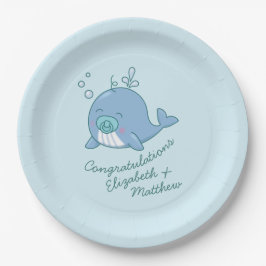 Schattigee walvis Baby shower Kawaii Boy Blue Papieren Bordje