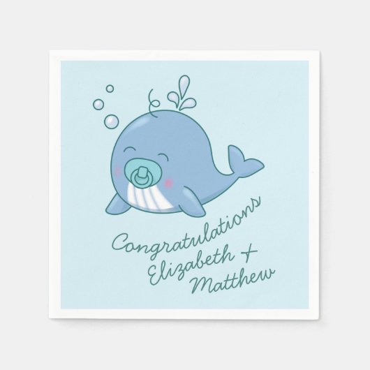 Schattigee walvis Baby shower Kawaii Boy Blue Servet (Voorkant)