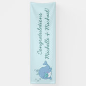 Schattigee walvis Baby shower Kawaii Boy Blue Spandoek (Verticaal)