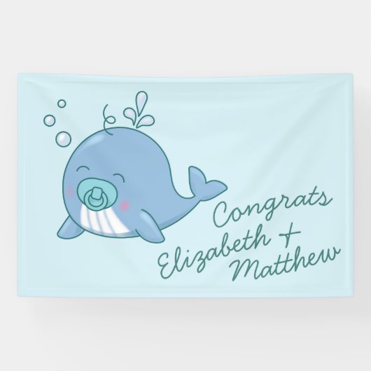 Schattigee walvis Baby shower Kawaii Boy Blue Spandoek (Horizontaal)
