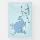 Schattigee walvis Baby shower Kawaii Boy Blue Spandoek (Verticaal)