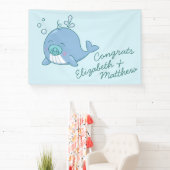 Schattigee walvis Baby shower Kawaii Boy Blue Spandoek (Insitu)