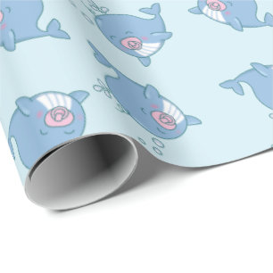 Schattigee Walvis Baby shower Kawaii Girl Pink Cadeaupapier