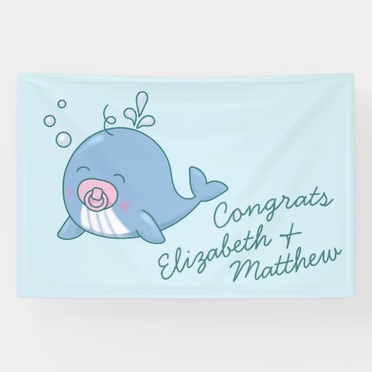 Schattigee Walvis Baby shower Kawaii Girl Pink Spandoek (Horizontaal)