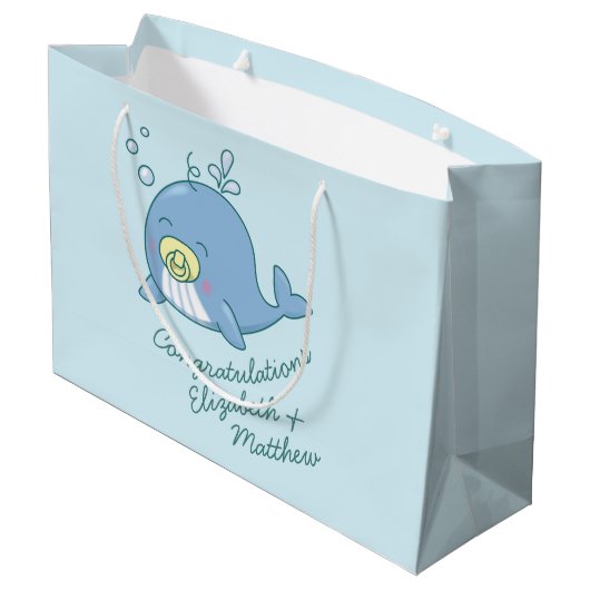Schattigee walvis Baby shower Kawaii Groot Cadeauzakje (Achterkant Gekanteld)