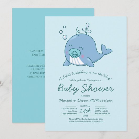 Schattigee walvis Baby shower Kawaii Invitation Bo Kaart (Voorkant / Achterkant)