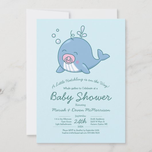 Schattigee Walvis Baby shower Kawaii Invitation Gi Kaart (Voorkant)