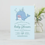 Schattigee Walvis Baby shower Kawaii Invitation Gi Kaart (Staand voorkant)