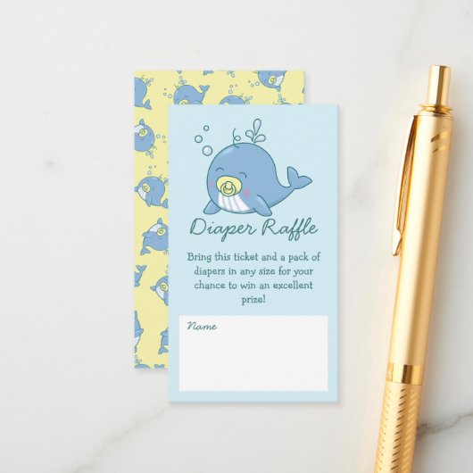 Schattigee walvis Baby shower kawaii luier Raffle Informatiekaartje (Voorkant / Achterkant in situ)