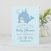 Schattigee walvis Baby shower kawaii uitnodiging (Staand voorkant)