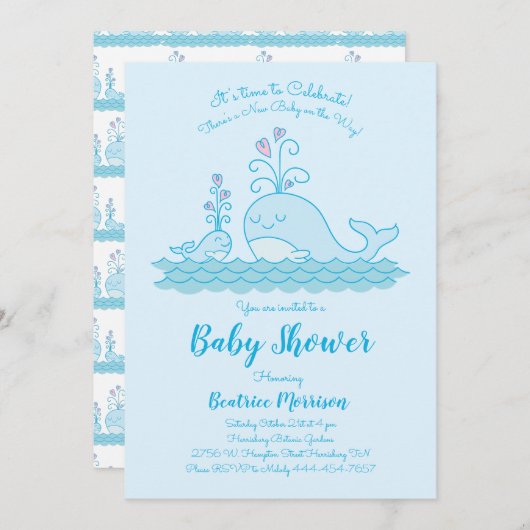 Schattigee walvis Baby shower oceaan gender neutra Kaart (Voorkant / Achterkant)