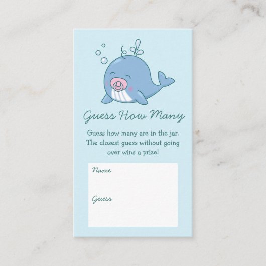 Schattigee walvis Baby shower Raad eens hoeveel me Informatiekaartje (Voorkant)